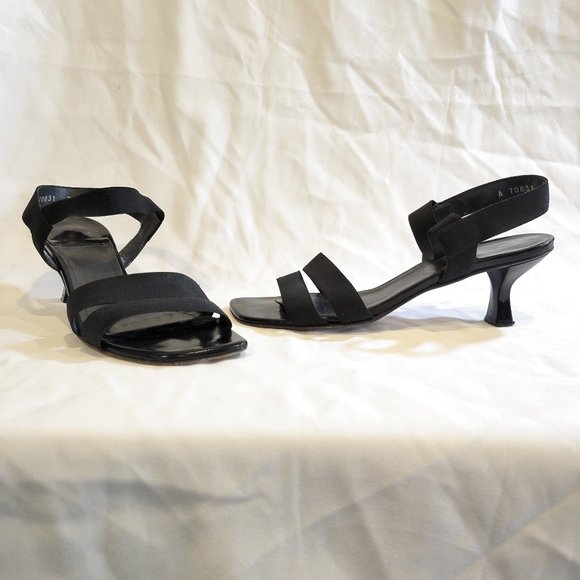 Stuart Weitzman Black Strappy Elastic Low Heel Slingback Sandals Size 7M Nice! - Picture 5 of 6